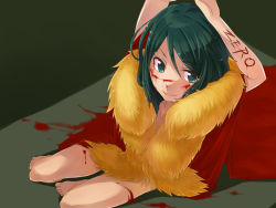 Rule 34 | 1boy, bad id, bad pixiv id, barefoot, blood, blood on face, cape, doudoude dou, fate/stay night, fate (series), green eyes, green hair, male focus, matching hair/eyes, nude, solo, waver velvet