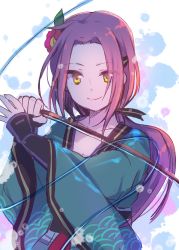 Rule 34 | 1girl, gucchiann, highres, japanese clothes, kimono, long hair, looking at viewer, princess connect!, purple hair, ruka (princess connect!), smile, yellow eyes
