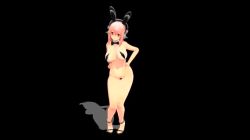Rule 34 | 3d, animal ears, animated, animated gif, ass, ass shake, bikini, black background, bouncing breasts, breasts, female focus, hand on own hip, micro bikini, navel, pink hair, rabbit ears, rabbit tail, red eyes, slingshot swimsuit, super sonico, swimsuit, tail, thigh gap
