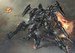 Rule 34 | aircraft, armored core, armored core 4, assault rifle, bad id, bad pixiv id, battle, berlioz, blade, destruction, explosion, from software, gun, helicopter, mecha, mecha focus, no humans, rifle, robot, sparks, supplice, touge (kubiwa tsuki), weapon
