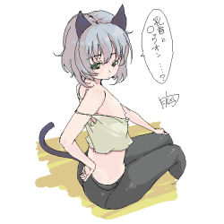 Rule 34 | 00s, 1girl, animal ears, black pantyhose, face, flat chest, mune, panties, panties under pantyhose, pantyhose, sanya v. litvyak, short hair, sitting, solo, strap slip, strike witches, tail, translated, underwear, world witches series