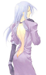Rule 34 | 00s, 1girl, ass, backless dress, backless outfit, blue hair, butt crack, medea (fate), dress, fate/stay night, fate (series), long dress, long hair, pointy ears, solo