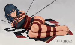 Rule 34 | 1girl, barefoot, bdsm, blue eyes, bondage, bound, breasts, byleth (female) (fire emblem), byleth (fire emblem), chain, chained, cleavage, dancer, dancer (fire emblem: three houses), feet, female focus, fire emblem, fire emblem: three houses, fire emblem heroes, garreg mach monastery uniform, highres, kidnapped, large breasts, medium hair, nintendo, rainnear, ribbon braid, rope, shibari, solo, toes