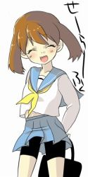 1girl alternate_costume bad_id bad_pixiv_id bike_shorts bike_shorts_under_skirt creatures_(company) female_focus game_freak lowres may_(pokemon) nintendo oomuro oomuro_(omuraisu) pokemon school_uniform serafuku simple_background solo white_background