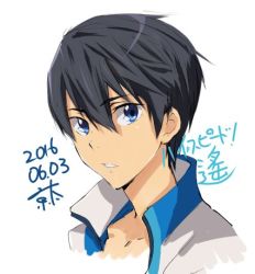 Rule 34 | 1boy, black hair, blue eyes, close-up, high speed!, kyouta (a01891226), lowres, male focus, nanase haruka (free!), solo, white background
