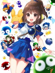 Rule 34 | &gt; o, 3girls, 4boys, :d, ;d, arle nadja, bag over head, black pants, blue cape, blue dress, blue eyes, blue hair, blue hairband, blue headwear, blue robe, blurry, blurry foreground, blush, brown eyes, brown hair, cape, carbuncle (puyopuyo), china dress, chinese clothes, choppun, commentary request, dated, demon horns, depth of field, draco centauros, dress, elbow gloves, flower, glasses, gloves, green eyes, green hair, greyscale, hair between eyes, hairband, hands up, hat, heart, heart-shaped pupils, high ponytail, holding, holding flower, holding sword, holding weapon, horns, koruri, long hair, looking at viewer, madou monogatari, monochrome, multiple boys, multiple girls, nasu grave, one eye closed, opaque glasses, open mouth, orange hair, own hands together, pants, petals, pointy ears, ponytail, puyo (puyopuyo), puyopuyo, red dress, red eyes, red flower, red rose, robe, rose, rose petals, rulue (puyopuyo), satan (puyopuyo), schezo wegey, short sleeves, silver hair, sleeveless, sleeveless dress, smile, star (symbol), sword, symbol-shaped pupils, tank top, twitter username, very long hair, weapon, white background, white gloves, white tank top, wide sleeves, witch (puyopuyo), wristband