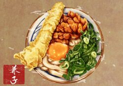 Rule 34 | brown background, egg, food, food focus, highres, kaneko ryou, meat, no humans, original, plate, steam, still life, vegetable