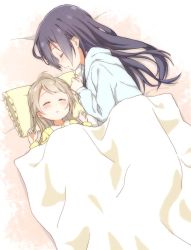 Rule 34 | 2girls, age difference, blanket, blue hair, cora stt, closed eyes, grey hair, long hair, love live!, love live! school idol project, lying, minami kotori, multiple girls, pillow, protected link, sleeping, sonoda umi, yellow eyes, aged down, zzz