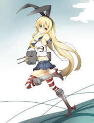 Rule 34 | 10s, 1girl, :3, alternate eye color, anchor, aqua eyes, bad id, bad pixiv id, black panties, blonde hair, boots, ekuesu, elbow gloves, gloves, grey footwear, hair ornament, hairband, highleg, highleg panties, highres, kantai collection, long hair, looking at viewer, panties, personification, rensouhou-chan, shimakaze (kancolle), skirt, solo, striped clothes, striped thighhighs, thighhighs, underwear, white gloves, | |, || ||