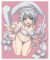 Rule 34 | 1girl, animal ears, blush, cat ears, cat girl, cat tail, food, highres, ice cream, looking at viewer, princess connect!, purple eyes, swimsuit, tail, tamaki (princess connect!), yansun