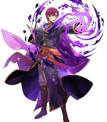 Rule 34 | 1boy, belt, book, boots, canas, cape, fire emblem, fire emblem: the blazing blade, fire emblem heroes, full body, highres, male focus, monocle, nintendo, official art, open mouth, purple eyes, purple hair, solo, teeth, tobi (kotetsu), transparent background