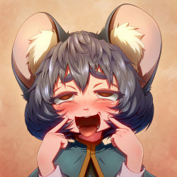 Rule 34 | 1girl, ahegao, animal ears, bad id, bad pixiv id, blush, brown eyes, close-up, female focus, fucked silly, meme, mouse ears, nazrin, open mouth, saliva, solo, tongue, tora (pixiv), tora (trampjing), touhou