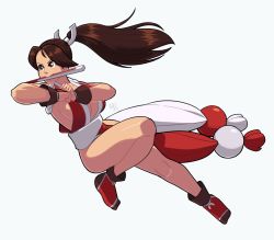 Rule 34 | 1girl, 2019, breasts, brown eyes, brown hair, cleavage, fatal fury, female focus, folding fan, hand fan, large breasts, long hair, matching hair/eyes, mouth hold, ninja, phons0, ponytail, revealing clothes, shiranui mai, sideboob, signature, solo