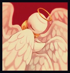Rule 34 | biblically accurate angel, black border, border, closed eyes, collar, commentary request, film grain, gold collar, halo, lobotomy corporation, masyu ori, multiple wings, no humans, project moon, simple background, tagme, whitenight (project moon), wings, yellow halo