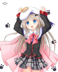 Rule 34 | 1girl, bad id, bad pixiv id, blonde hair, blue eyes, bow, cape, hat, little busters!, long hair, noumi kudryavka, open mouth, philomelalilium, pink bow, school uniform, solo