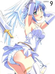 Rule 34 | 00s, 1girl, :p, angel, angel of light nanael, angel wings, armpits, arms up, artbook, ass, asymmetrical wings, bare shoulders, blue hair, blush, boots, elbow gloves, gloves, green eyes, highres, kuuchuu yousai, miniskirt, nanael (queen&#039;s blade), nanael (queen's blade), panties, pantyshot, polka dot, polka dot panties, queen&#039;s blade, scan, short hair, skirt, solo, sword, thighhighs, tongue, tongue out, underwear, upskirt, weapon, wind, wind lift, wings