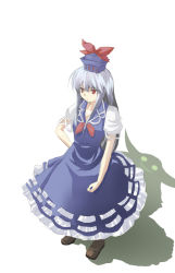 Rule 34 | 1girl, atsumi haru, blue hair, different shadow, ex-keine, female focus, hand on own hip, hat, kamishirasawa keine, long hair, red eyes, simple background, solo, touhou, white background