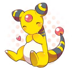 Rule 34 | ampharos, artist name, blush, blush stickers, closed eyes, closed mouth, creatures (company), forehead jewel, full body, game freak, gen 2 pokemon, hands up, happy, heart, nintendo, no humans, own hands together, pokemon, pokemon (creature), polka dot, polka dot background, shiny skin, signature, simple background, sitting, smile, solo, tansho