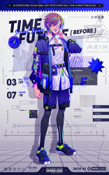 Rule 34 | androgynous, belt, blouse, gender request, gradient hair, highres, jacket, kneehighs, looking at viewer, mrmeinn, multicolored hair, original, shirt, shoes, short hair, shorts, sneakers, socks, solo, stitches, white shirt