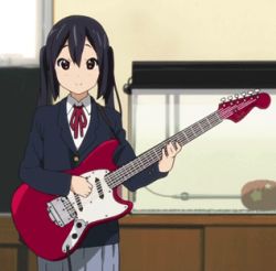 Rule 34 | animated, animated gif, black hair, brown eyes, guitar, instrument, k-on!, long hair, lowres, nakano azusa, school uniform, twintails