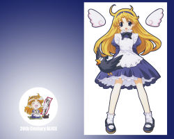 Rule 34 | 1girl, alice (alice in wonderland), alice (alicesoft), alice in wonderland, alice soft, apron, bird, blonde hair, blue eyes, crow, dress, frills, long hair, mary janes, non-web source, shoes, socks, solo, wallpaper