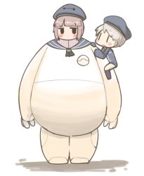 Rule 34 | 2girls, baymax, baymax (cosplay), big hero 6, blush stickers, brown hair, chibi, cosplay, grey hair, hat, inishie, kantai collection, multiple girls, open mouth, parody, short hair, sleeves past wrists, z1 leberecht maass (kancolle), z3 max schultz (kancolle)