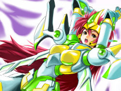 Rule 34 | 1girl, green eyes, long hair, red hair, retro artstyle, solo, super robot wars, super robot wars original generation, super robot wars the lord of elemental, valsione, very long hair