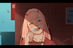 Rule 34 | blue eyes, candy, food, licking, lollipop, michitoki, pink hair, sexually suggestive, tagme, tongue