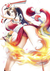 Rule 34 | 1girl, breasts, fatal fury, fire, highres, huge breasts, ponytail, shiranui mai, solo