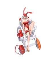 Rule 34 | 1girl, absurdly long hair, animal ears, azur lane, bare shoulders, baseball cap, beach umbrella, breasts, cleavage, collarbone, dishwasher1910, doughnut innertube, fake animal ears, feet, flip-flops, full body, grey hair, hair over one eye, hat, highleg, highleg swimsuit, highres, large breasts, leg up, legs, lifebuoy, lifeguard, lifeguard chair, long hair, looking at viewer, mole, mole on body, mole under eye, nail polish, official alternate costume, official art, one-piece swimsuit, one eye covered, pouch, prinz heinrich (azur lane), prinz heinrich (rabbit on watch) (azur lane), promotional art, red eyes, red hat, red one-piece swimsuit, sandals, solo, strapless, strapless one-piece swimsuit, sunglasses, swim ring, swimsuit, thigh pouch, toenail polish, toenails, toes, transparent background, umbrella, very long hair, water, whistle, whistle around neck, white hair