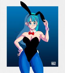 Rule 34 | 1girl, absurdres, bare arms, bare shoulders, black leotard, blue eyes, blue hair, blue pantyhose, breasts, bulma, cameltoe, cleavage, curvy, detached collar, dragon ball, dragon ball (classic), gaqs!, hand on own hip, high heels, highleg, highleg leotard, highres, large breasts, leotard, long hair, looking to the side, pantyhose, playboy bunny, revealing clothes, shiny clothes, shiny skin, solo, standing, strapless, strapless leotard, wide hips