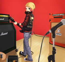Rule 34 | 40010prototype, amplifier, androgynous, beanie, cable, denim, gender request, guitar, hat, headphones, headphones around neck, instrument, jeans, microphone, microphone stand, original, pants, recording studio, red hair, shoes, sneakers, solo, speaker