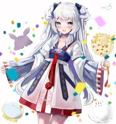 Rule 34 | 1girl, absurdres, black bow, bow, chinese clothes, grey hair, hair bow, hanfu, happy new year, highres, indie virtual youtuber, new year, retorillo, shanoa (vtuber), two side up, virtual youtuber