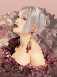 Rule 34 | 1girl, earrings, female focus, isabella valentine, jewelry, lipstick, lowres, makeup, silver hair, solo, soul calibur, soulcalibur, soulcalibur iii, tagme