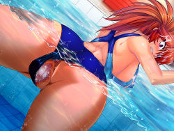 Rule 34 | 1girl, ass, back, breasts, cara the blood lord, censored, competition swimsuit, female focus, kamimura azuma, large breasts, lilith-soft, one-piece swimsuit, pussy, sex toy, swimsuit, third-party edit, underwater, vibrator, water
