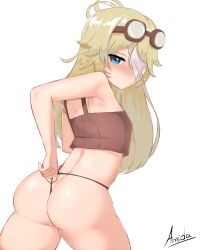 Rule 34 | absurdres, ass, blonde hair, eyepatch, goggles, goggles on head, highres, hololive, hololive english, huge ass, mythbreakers (hololive english), scout (mythbreakers), thong, virtual youtuber
