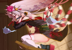 Rule 34 | 1girl, action, architecture, bell, breasts, broken door, crossed arms, double bun, dual wielding, east asian architecture, floral print, flower, from side, gold trim, gradient hair, grey hair, hair bell, hair bun, hair ornament, hannya, hitodama, holding, holding sword, holding weapon, hololive, horns, japanese clothes, jingle bell, katana, kimono, kouhaku nawa, long hair, mask, md5 mismatch, motion blur, multicolored hair, nakiri ayame, nakiri ayame (1st costume), obi, off shoulder, okobo, oni, oni mask, parted lips, red eyes, resolution mismatch, rope, sandals, sash, shimenawa, skin-covered horns, small breasts, smoke, solo, source smaller, spider lily, spider lily print, sword, tassel, thighhighs, thighs, tsurime, very long hair, virtual youtuber, weapon, white thighhighs, wooden wall, wuming xia