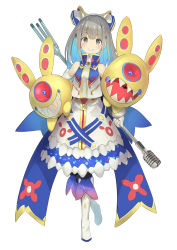Rule 34 | 1girl, absurdres, blue hair, blush, boots, closed mouth, full body, gloves, grey eyes, grey hair, highres, holding, holding microphone stand, isegawa yasutaka, long hair, long sleeves, looking at viewer, microphone, microphone stand, multicolored hair, original, smile, solo, white footwear, white gloves, zipper, zipper pull tab