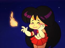 Rule 34 | 1girl, animated, animated gif, bishoujo senshi sailor moon, black hair, blush, chibi, covering own mouth, earrings, elbow gloves, fire, giggling, gloves, hand on own cheek, hand on own face, hino rei, jewelry, night, night sky, purple eyes, sailor mars, sky, solo, star (sky), star (symbol), star earrings, starry sky, tiara, white gloves