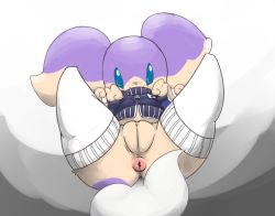 Rule 34 | 1girl, alternate color, animal ears, anus, audino, blue eyes, blue jacket, bottomless, breasts, cleft of venus, clitoris, creatures (company), double v, female focus, full body, furry, furry female, game freak, gen 5 pokemon, grey background, hands up, highres, jacket, leaning back, legs up, long sleeves, looking at viewer, nintendo, pokemon, pokemon (creature), presenting, pussy, simple background, sitting, small breasts, smile, solo, spread legs, tail, thighhighs, uncensored, v, vono (voon), white background, white thighhighs, zipper, zipper pull tab