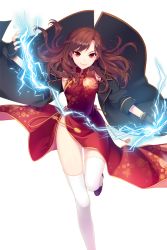 Rule 34 | 1girl, black gloves, braid, brown hair, electricity, artistic error, fingerless gloves, gloves, highres, leg up, looking at viewer, no panties, official art, red eyes, shirahane nao, sky (soccer spirits), smile, soccer spirits, solo, standing, standing on one leg, thighhighs, transparent background, white thighhighs