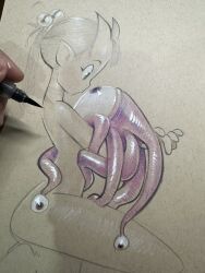 Rule 34 | 1girl, highres, monster, original, philtomato, photo (medium), pointy ears, tentacles, traditional media