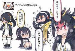Rule 34 | 10s, 5girls, afterimage, bad id, bad pixiv id, black hair, blonde hair, blue eyes, blush, brown eyes, closed eyes, emperor penguin (kemono friends), gentoo penguin (kemono friends), grey eyes, hair between eyes, hair ornament, hair over one eye, hand up, head wings, headphones, hood, hood down, hooded jacket, humboldt penguin (kemono friends), jacket, kemono friends, long hair, long sleeves, looking at another, multicolored hair, multiple girls, no nose, nose blush, open mouth, orange hair, penguins performance project (kemono friends), pink hair, red eyes, red hair, rockhopper penguin (kemono friends), short hair, standing, sweat, tanaka kusao, thighhighs, translation request, tufted puffin (kemono friends), white hair, wings