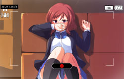 Rule 34 | 10s, 1girl, blazer, blue bow, blue bowtie, blush, bow, bowtie, covering own mouth, jacket, long sleeves, looking at viewer, love live!, love live! school idol project, nanotsuki, nishikino maki, purple eyes, recording, red hair, short hair, sitting, solo, striped bow, striped bowtie, striped clothes, striped neckwear, viewfinder