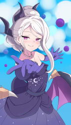 Rule 34 | 1girl, absurdres, blue archive, dress, elbow gloves, gloves, highres, hina (blue archive), looking at viewer, purple dress, purple eyes, riichi (yamataku0), solo, standing, white hair