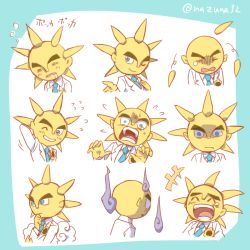 Rule 34 | 10s, 1boy, ^ ^, blue eyes, blush, closed eyes, drooling, expressions, closed eyes, flower, formal, hareotoko, male focus, mizumoto nazuna, multiple views, necktie, one eye closed, open mouth, sleeping, smile, suit, sun, sunflower, twitter username, upper body, traditional youkai, youkai watch