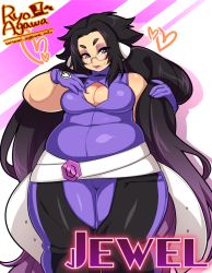 Rule 34 | 1girl, agawa ryou, artist name, bare shoulders, black hair, breasts, cleavage, dress, fat, female focus, glasses, gloves, large breasts, lips, long hair, long twintails, medium breasts, purple eyes, solo, standing, thick thighs, thighs, twintails, watermark, web address, wide hips