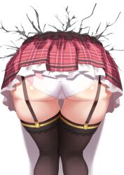 Rule 34 | 1girl, absurdres, ass, black thighhighs, cameltoe, close-up, embarrassed, from behind, garter straps, head out of frame, highres, hololive, legs, lower body, panties, red skirt, sakura miko, sakura miko (casual), skirt, solo, starkamisan, stuck, thigh gap, thighhighs, thighs, through wall, underwear, upskirt, virtual youtuber, white panties