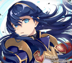Rule 34 | 1girl, armor, blue eyes, blue hair, cape, fire emblem, fire emblem awakening, fire emblem heroes, haru (nakajou-28), head tilt, long hair, looking at viewer, lucina (fire emblem), nintendo, official alternate costume, parted lips, red cape, solo, tiara, twitter username
