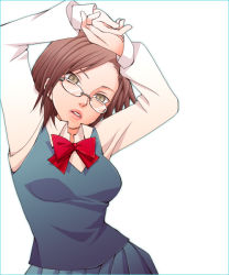 Rule 34 | 1girl, brown hair, danshi koukousei no nichijou, glasses, rikko (jellyberry), school uniform, yanagin (danshi koukousei)